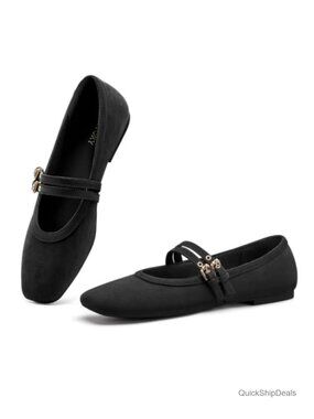 Mary Jane Flats Women Square Toe Buckle Strap Suede Breathable Work Shoes